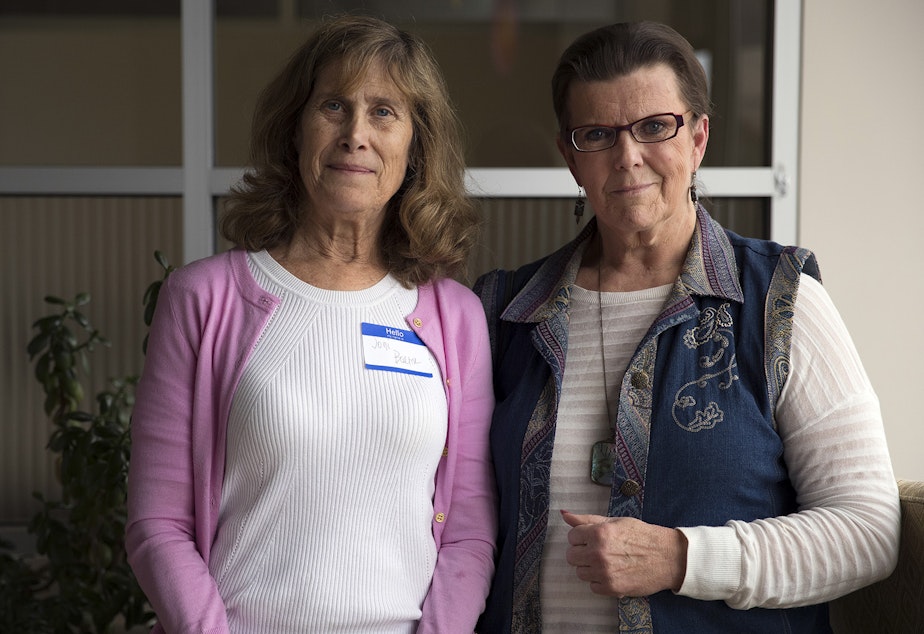 caption: Joni Balter, political commentator, and Cathy Allen, political consultant, discussed why Seattle hasn't had a female mayor since Bertha Landes in 1928. Click or tap on this image for the slideshow.