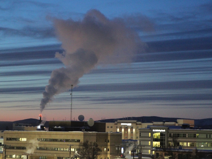 caption: Emissions from a power plant in Fairbanks, Alaska, in 2022. Global emissions of planet-warming greenhouse gasses increased between 2021 and 2022, according to a new report from the United Nations.