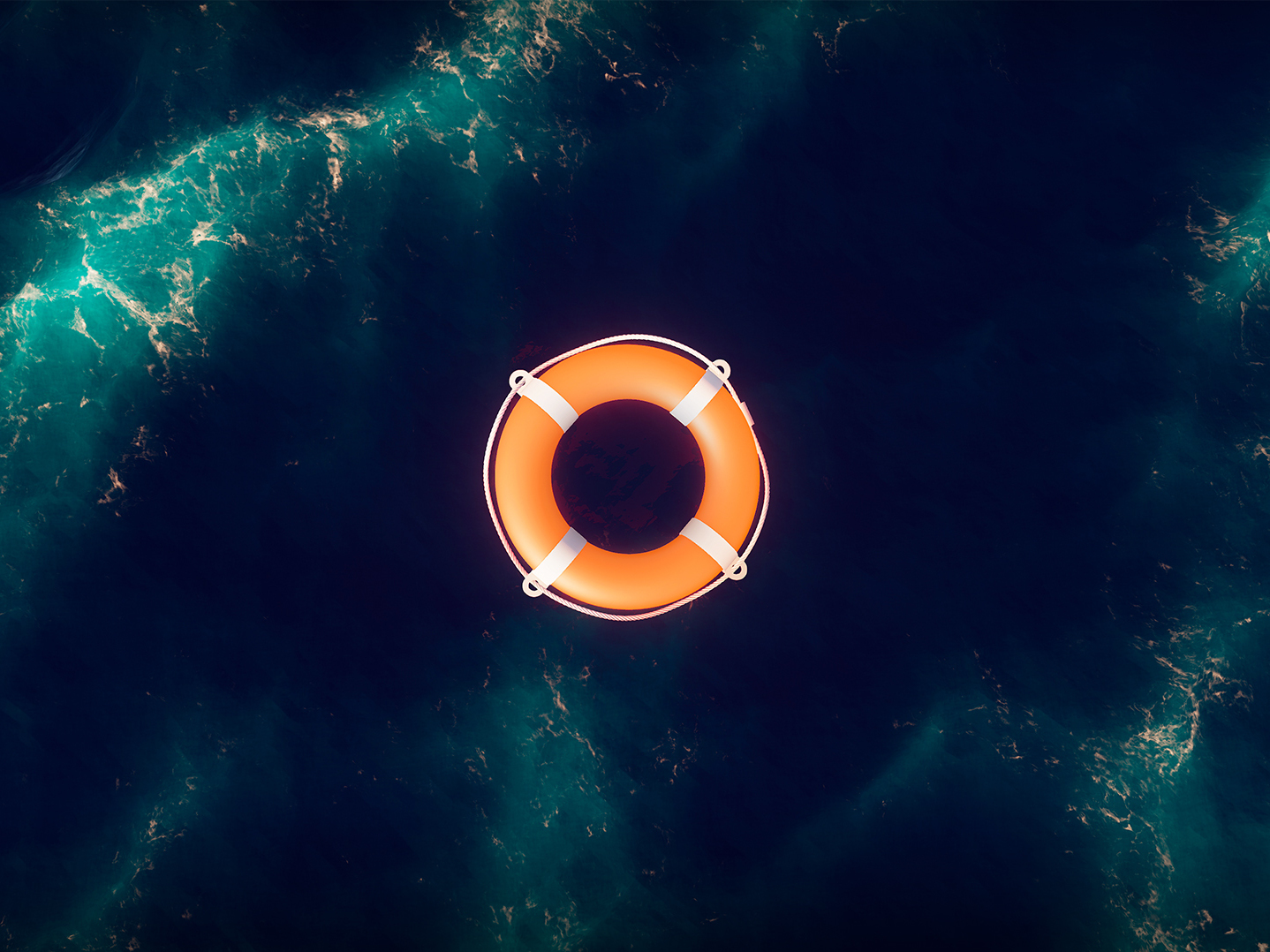 Life buoy. Life buoy in water. Top view of lifebuoy. Life ring floating in a sea. Life preserver in sea. Top view of rescue ring. Rescue ring. Safety ring.