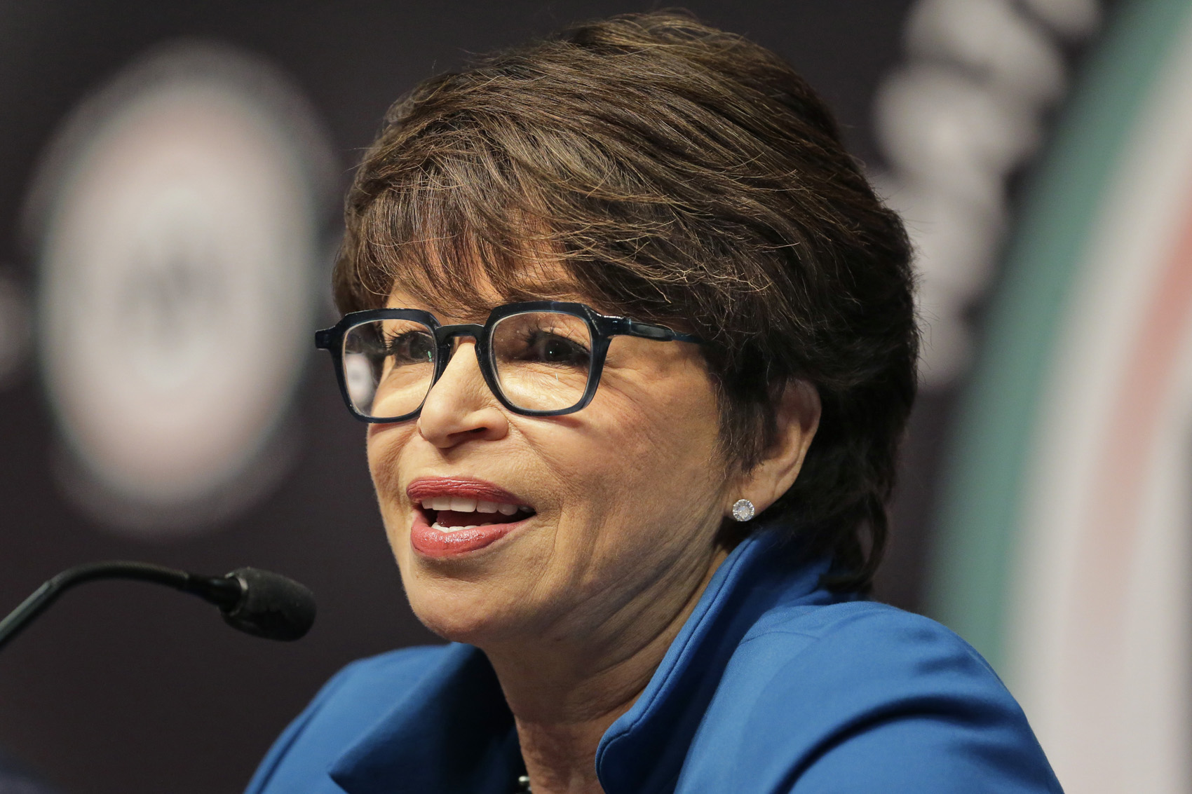 caption: Valerie Jarrett, former senior advisor to President Obama, speaks during the National Action Network Convention in New York, Wednesday, April 3, 2019. (Seth Wenig/AP)