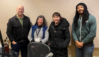 caption: Week in Review guest host Mike Lewis discusses the news with Publicola’s Erica Barnett, KUOW’s Mike Davis, and freelance health journalist Joanne Silberner. 