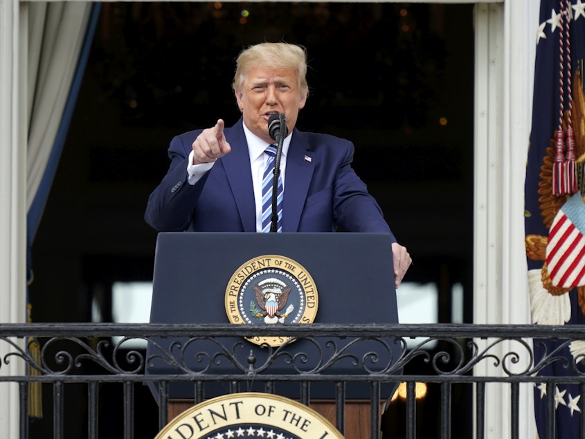 caption: President Trump gave remarks at his first public event since testing positive for the coronavirus earlier this month.