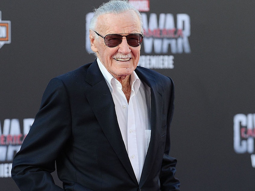 caption: Stan Lee attends the premiere of "Captain America: Civil War" at Dolby Theatre on April 12, 2016 in Hollywood, Calif.