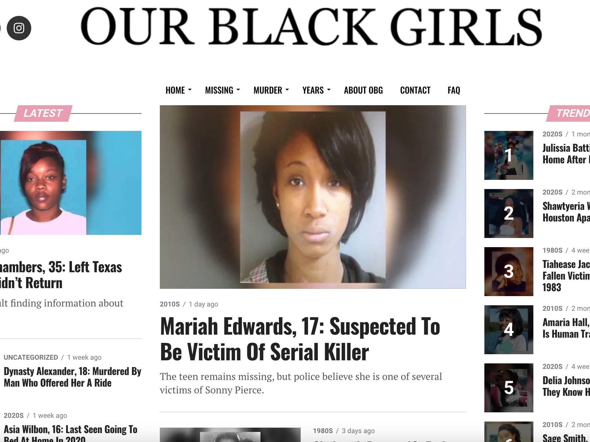 caption: Created in 2018, the Our Black Girls website centers the stories of missing Black girls and women.