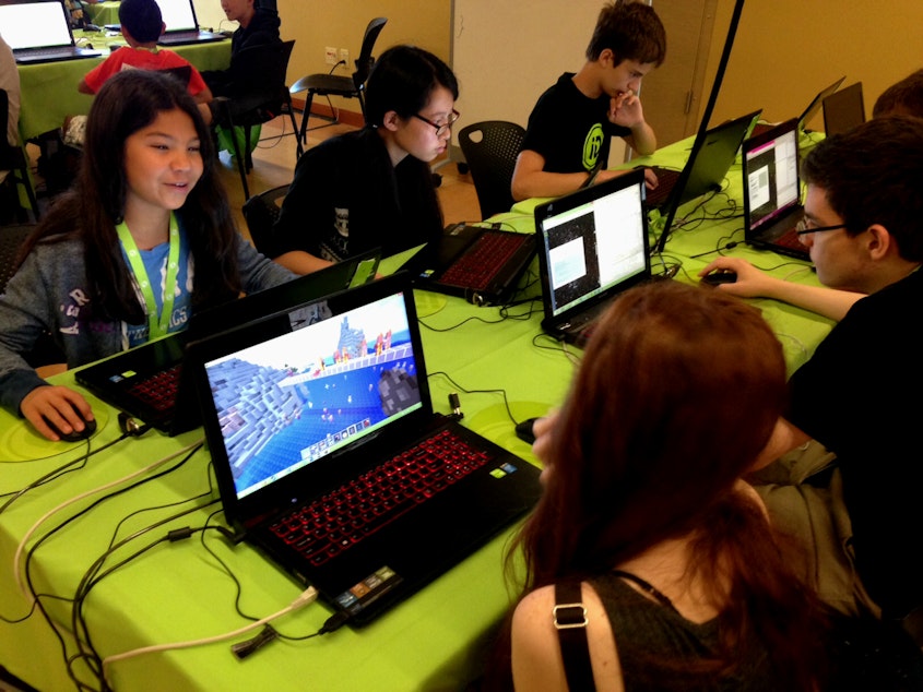 caption: Students at a Minecraft camp at the University of Washington. Minecraft is mostly taught at summer camps for the time being -- how to apply it to the classroom is another question.