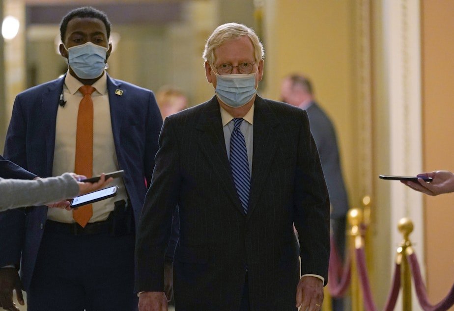caption: Senate Majority Leader Mitch McConnell is attempting to avoid difficult political votes that could pit GOP senators against President Trump.