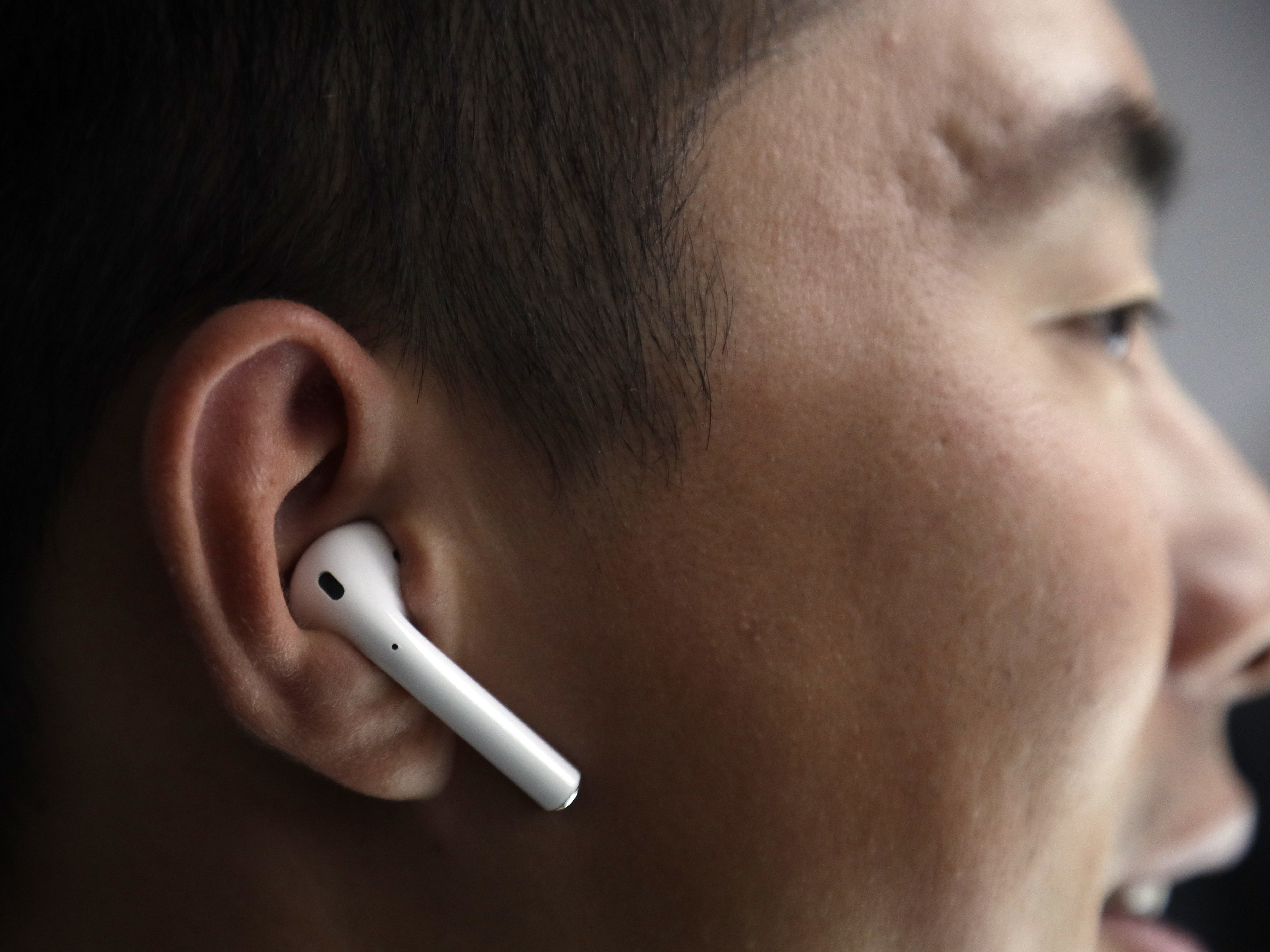 caption: Apple AirPods are demonstrated during an event to announce new products on Wednesday, Sept. 7, 2016, in San Francisco.