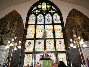 caption: President Biden was giving a campaign speech at Mother Emanuel AME church in Charleston, S.C., when protesters interrupted with calls for a ceasefire in Gaza.