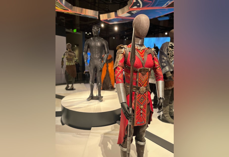 caption: The costumes for "Black Panther" drew heavy inspiration from a variety of tribal techniques and patterns, all of which design the visual aesthetic of the futuristic Wakanda. 