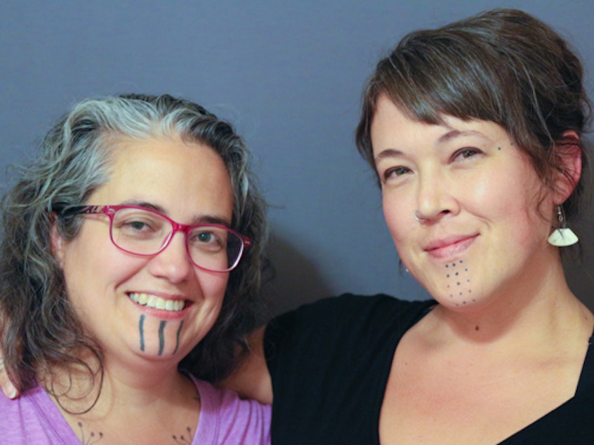 caption: Grete Bergman, left, and Sarah Whalen-Lunn at their StoryCorps recording in Anchorage, Alaska, in 2018.