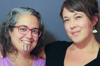 caption: Grete Bergman, left, and Sarah Whalen-Lunn at their StoryCorps recording in Anchorage, Alaska, in 2018.