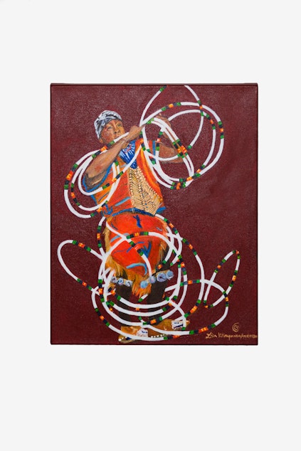 caption: "Hoop Dancer," acrylic painting by Lisa Villanpando Anderson (Esselen Nation of Monterey County, California)