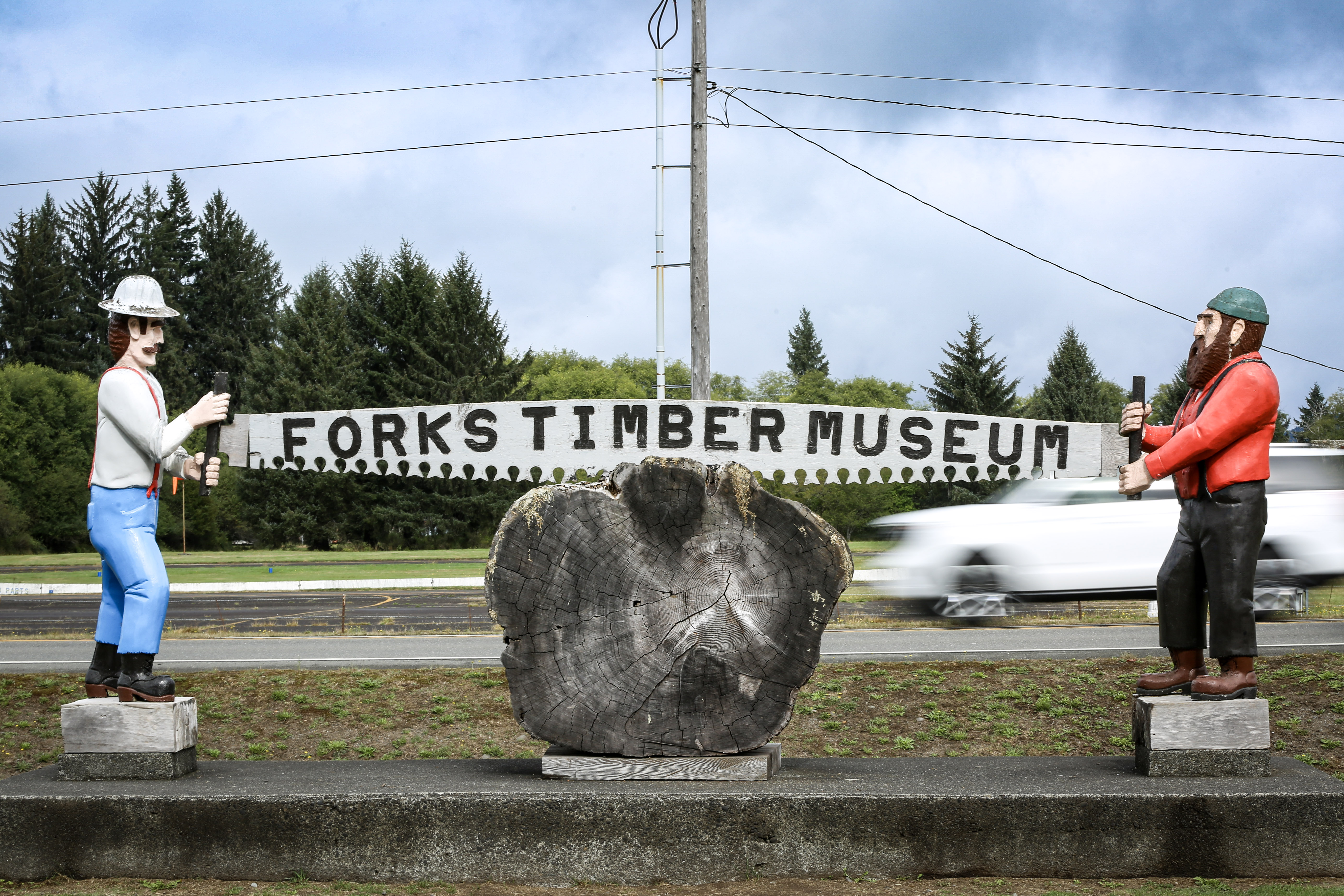 caption: The Forks Timber Museum in Forks, Washington, is shown on September 12, 2025. Before the "Twilight" series, Forks' main economic driver was timber. But the "Twilight" franchise, which takes place in the town, brought a new tourism economy to Forks.