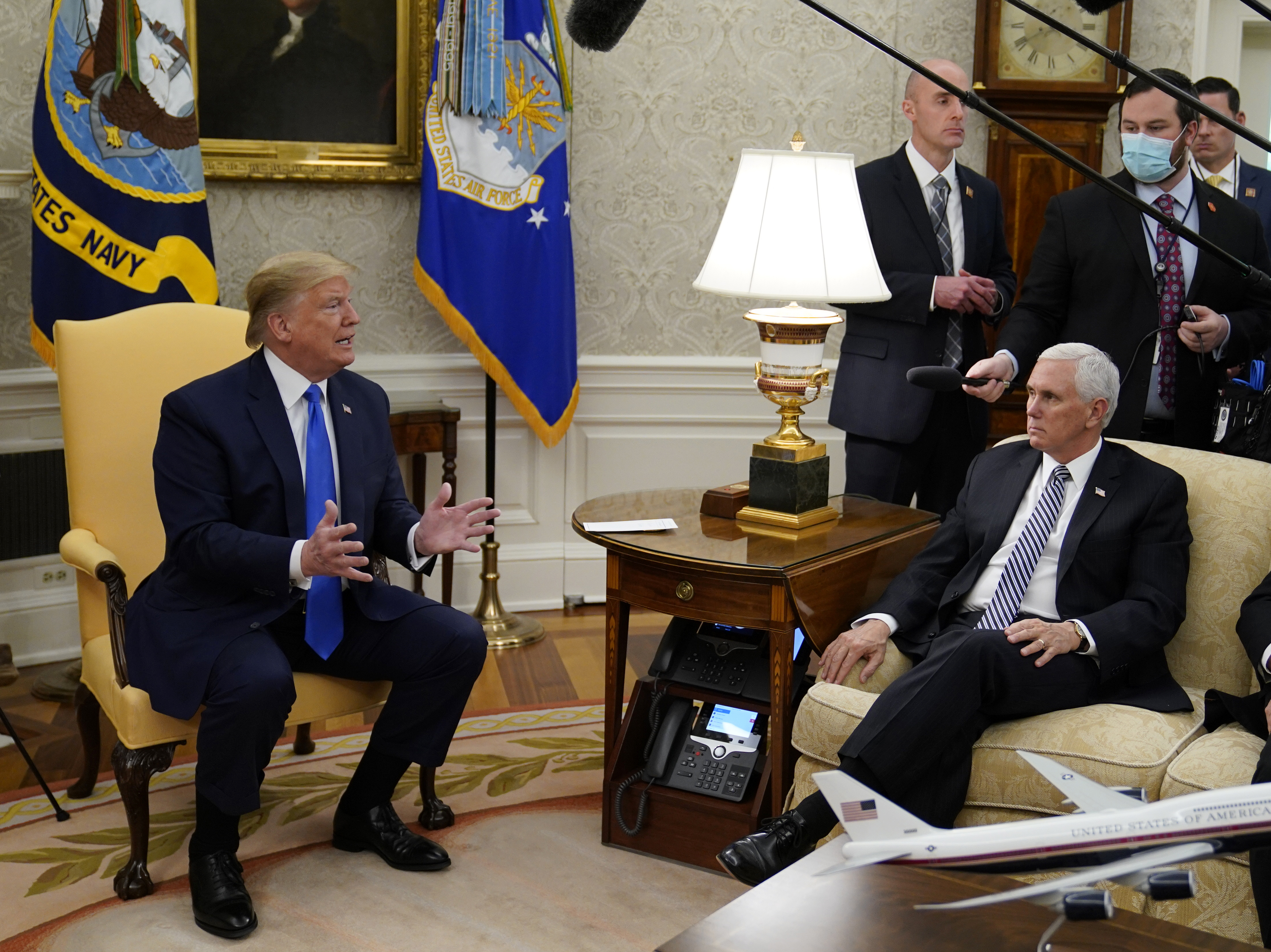caption: President Trump speaks in the Oval Office Wednesday.
