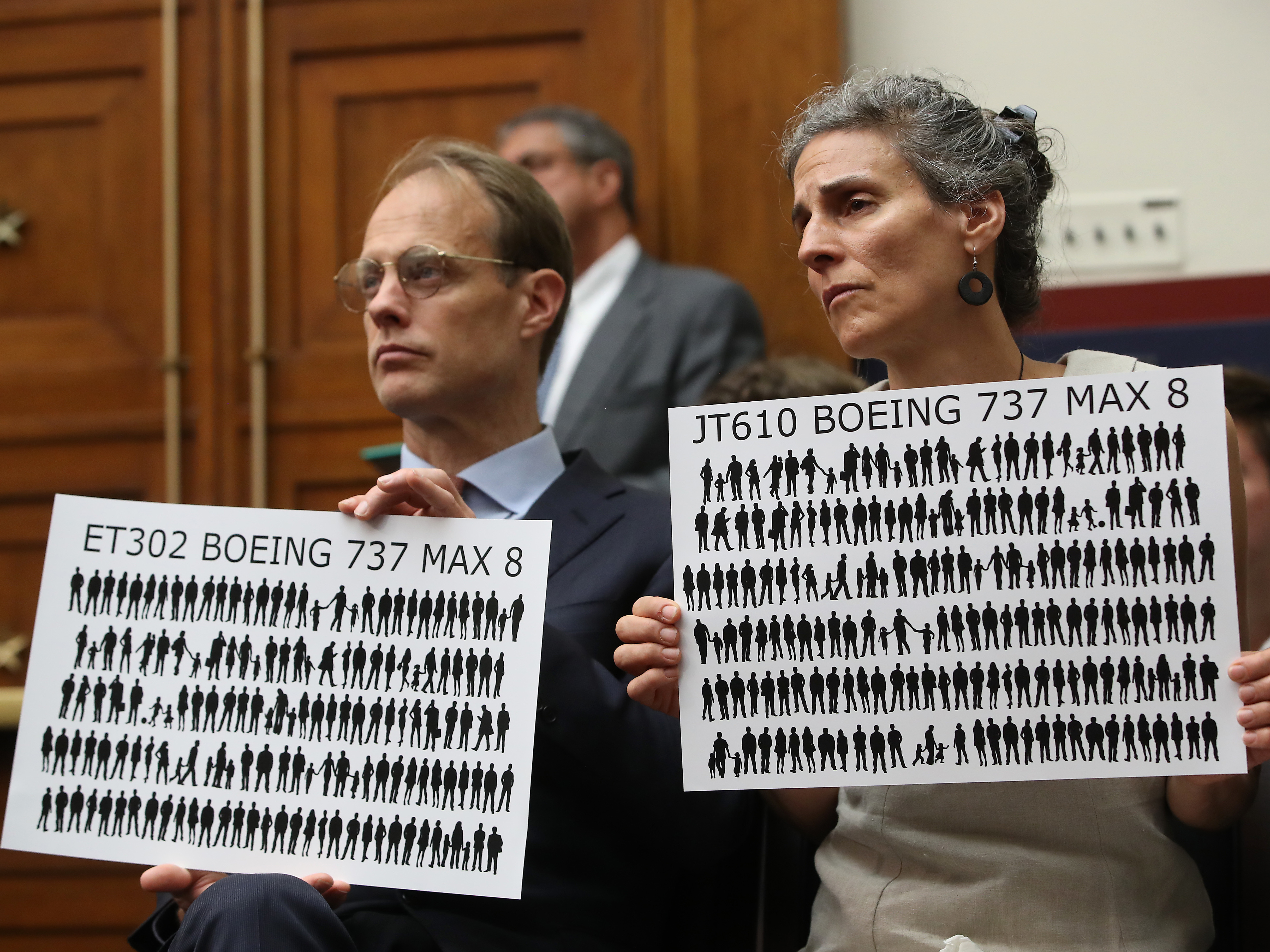 caption: Michael Stumo and his wife Nadia Milleron, whose daughter was killed in the Ethiopian Airlines Flight crash, attend a House committee hearing June 19. They and other victims' families have been a driving force in the campaign to keep the Boeing 737 Max grounded.