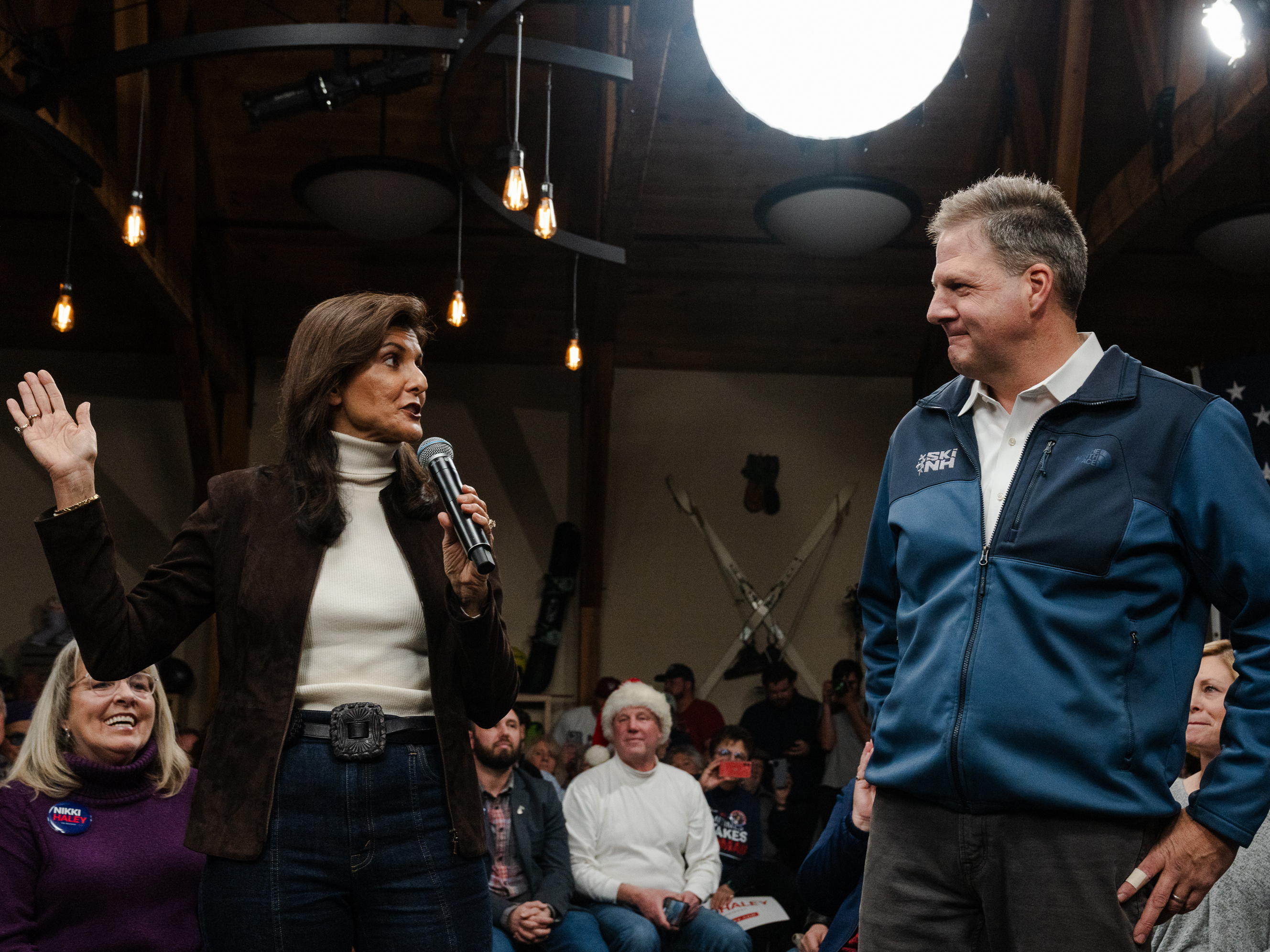 caption: GOP presidential candidate Nikki Haley speaks to supporters after receiving the endorsement of New Hampshire Gov. Chris Sununu on Tuesday in Manchester, N.H.