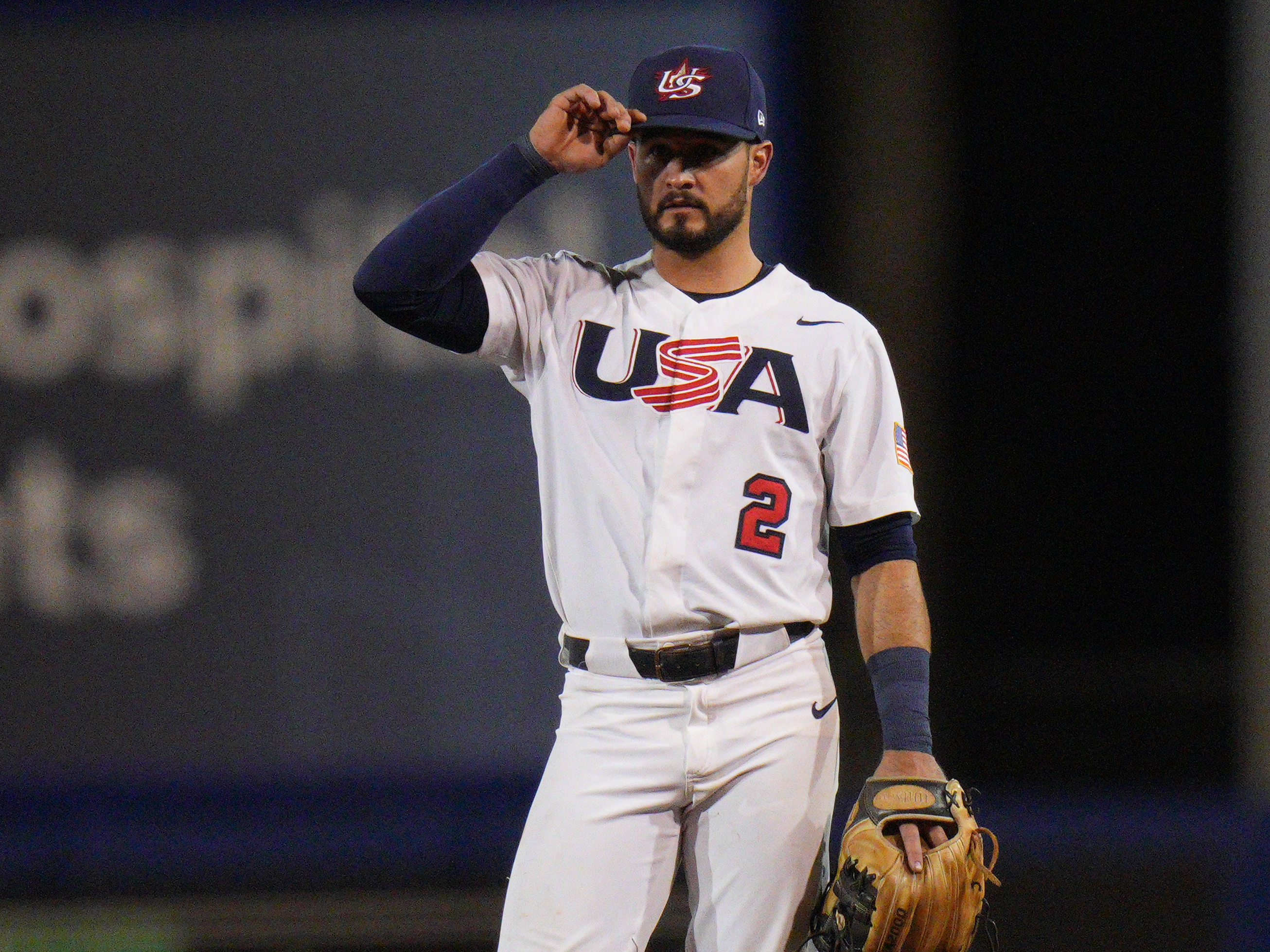 caption: Eddy Alvarez of the United States in action against Venezuela during the World Baseball Softball Confederation's Baseball Americas Qualifier Super Round in June in Port St. Lucie, Fla.