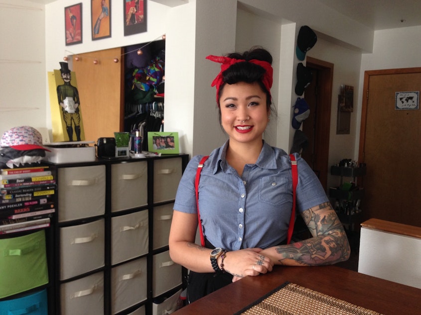 caption: Kristy Nguyen is a hairdresser in Belltown. She rents an apartment set aside for low-income earners. It's how she can stay in the city.