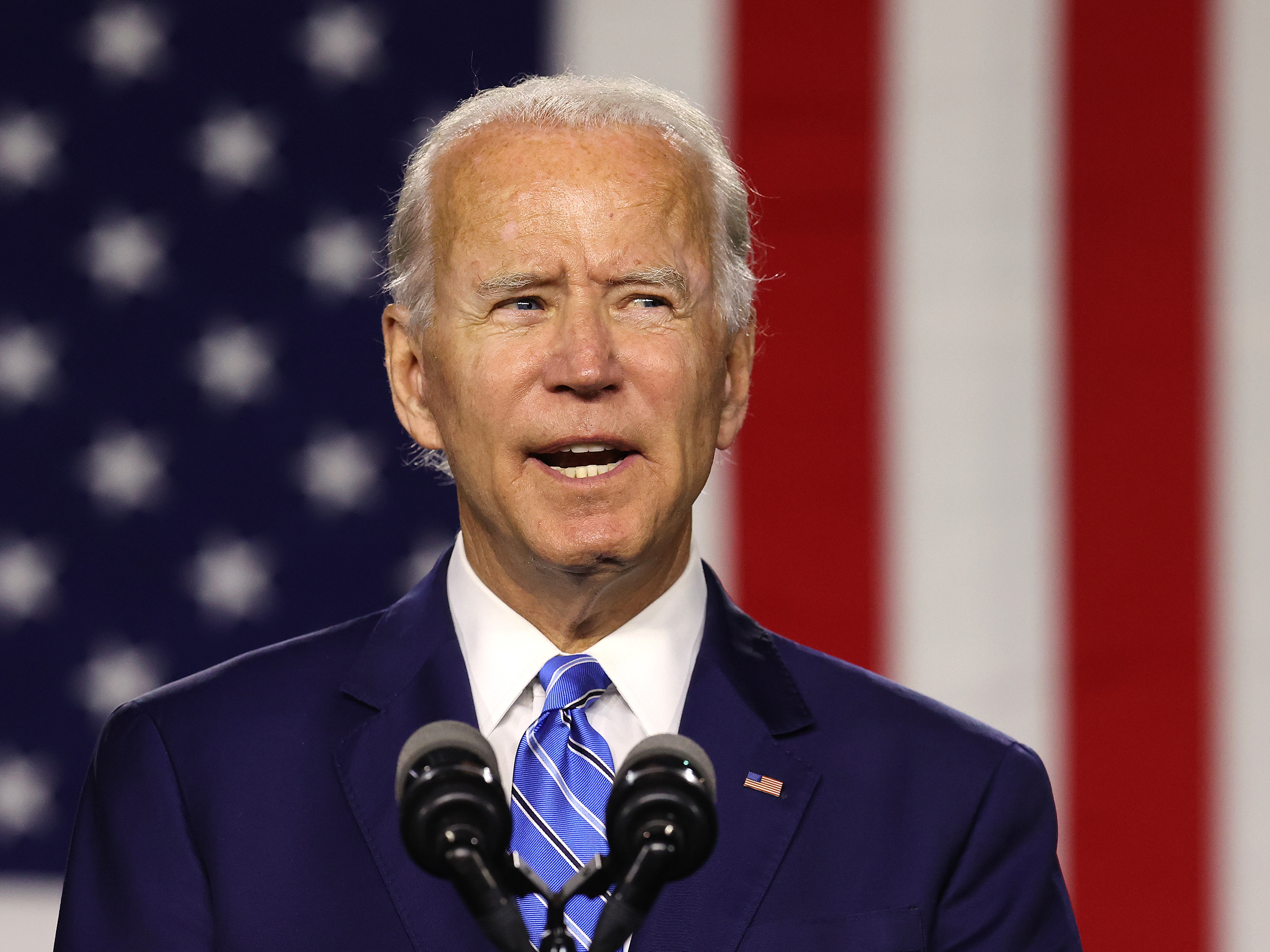 caption: Presumptive Democratic nominee Joe Biden speaks at the Chase Center on July 14, 2020.