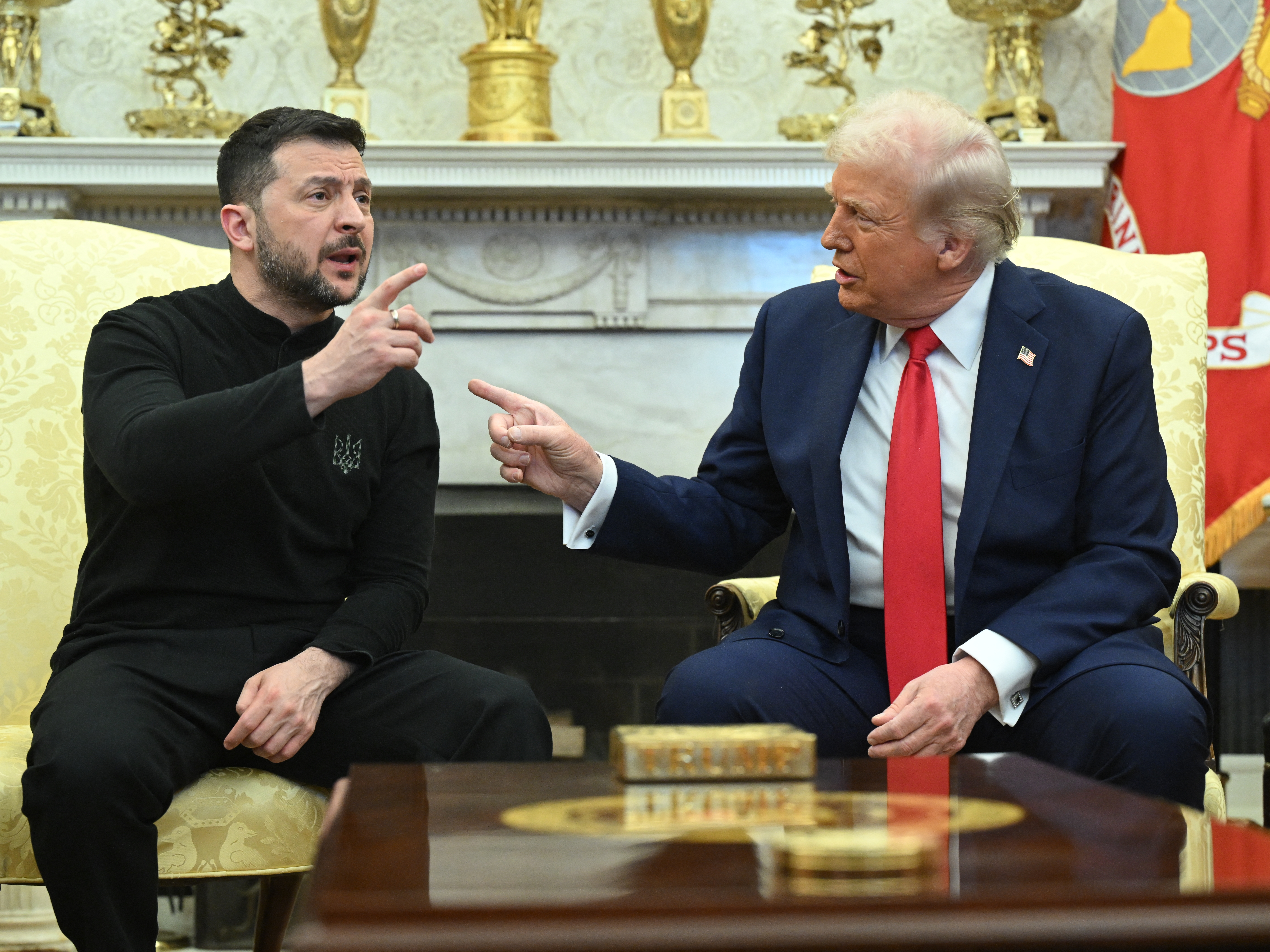 caption: Ukraine's Volodymyr Zelenskyy returns to the White House on Monday to meet with President Trump. Above, the two leaders openly clashed during an Oval Office meeting on Feb. 28, 2025.