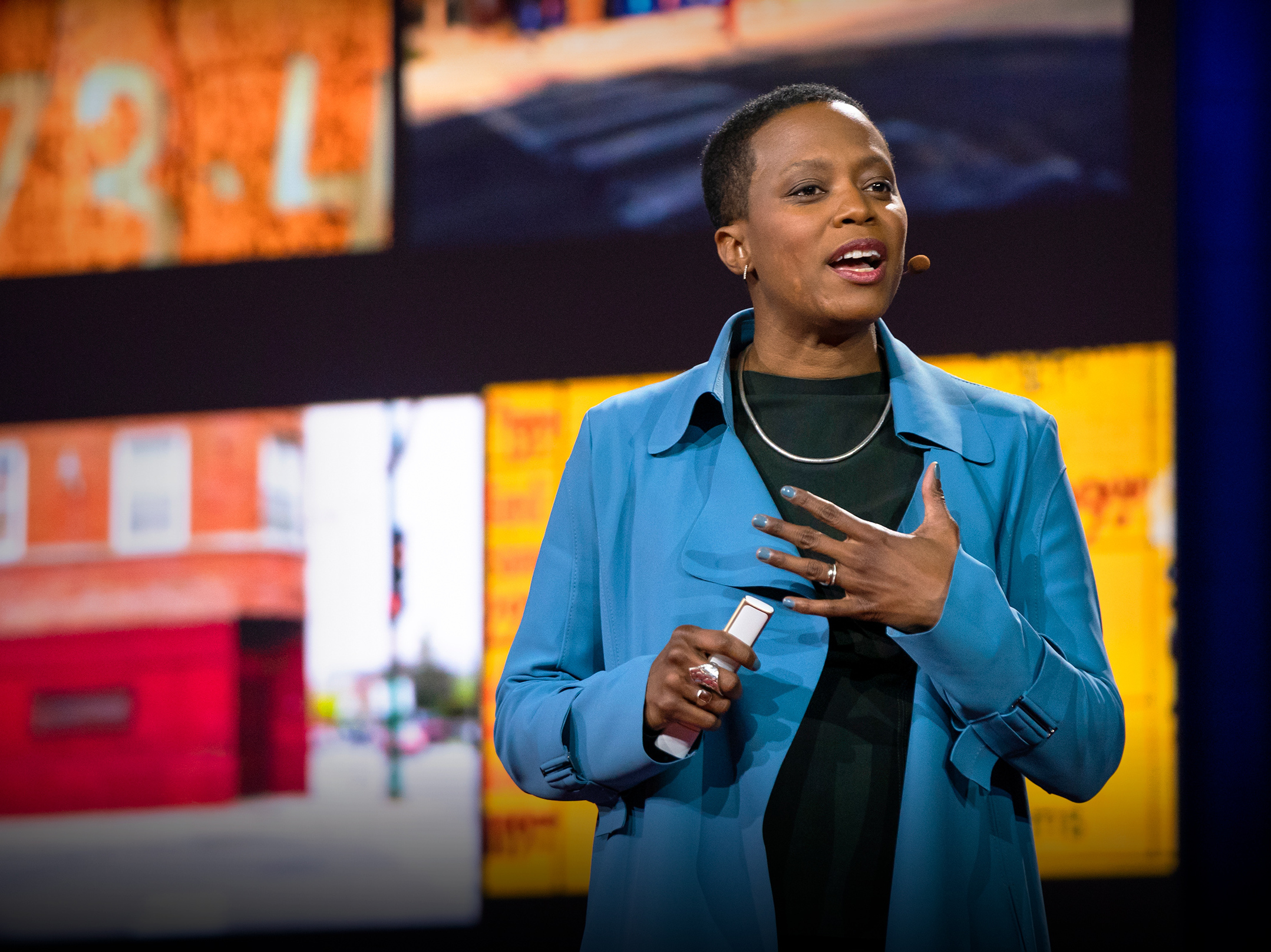 Amanda Williams speaks at TEDWomen 2018: Showing Up, November 28-30, 2018, Palm Springs, California. Photo: Callie Giovanna / TED