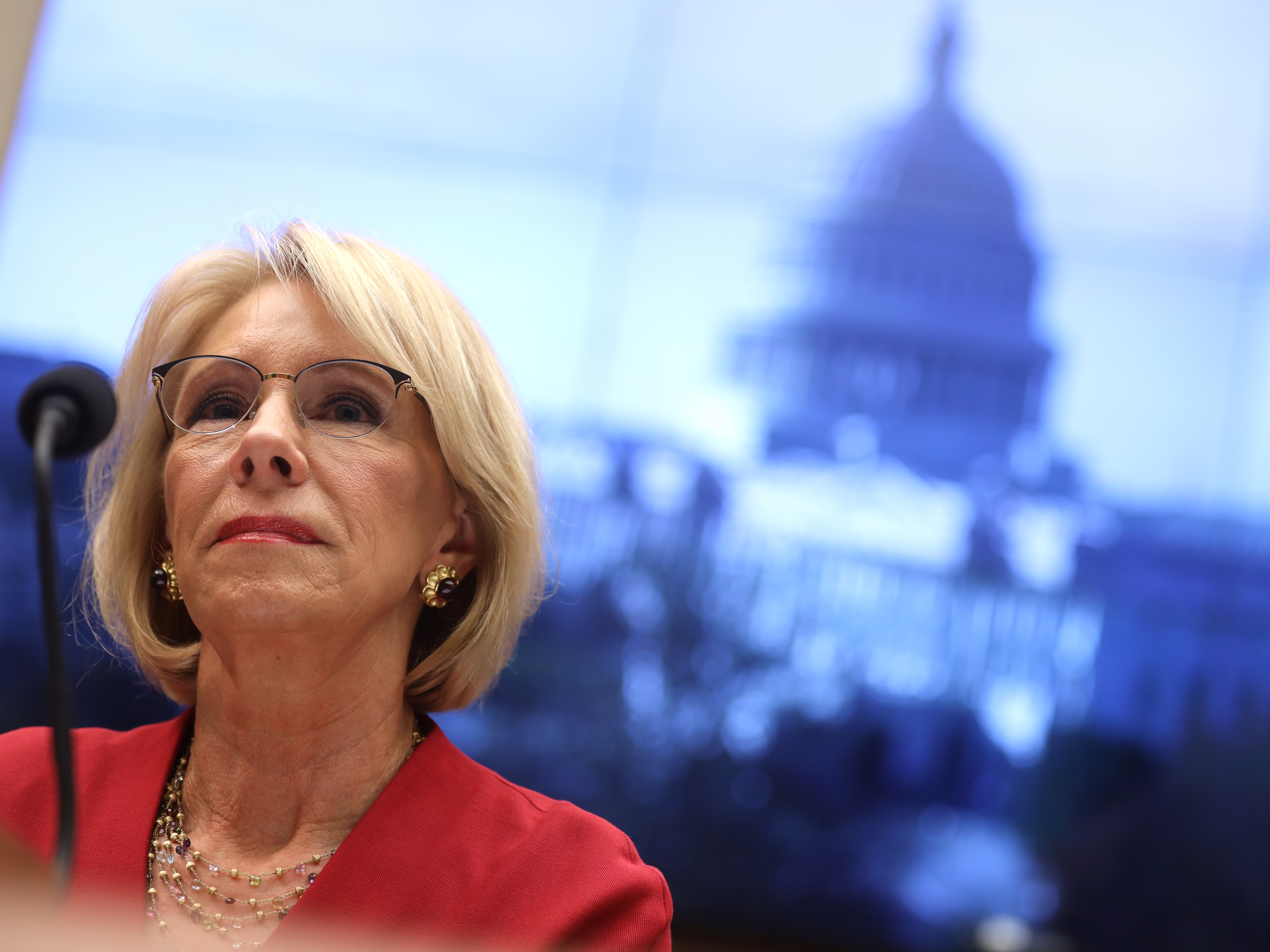 caption: Education Secretary Betsy DeVos appeared Wednesday before a hearing of the House Education and Labor Committee in Washington, D.C.