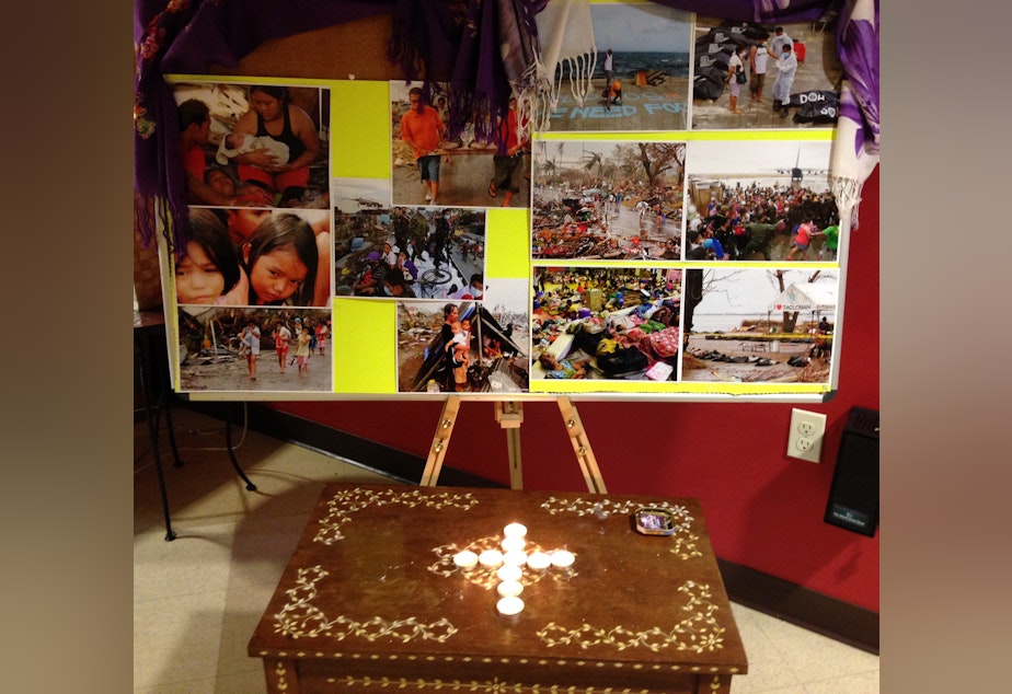caption: Vigil for victims of Typhoon Haiyan at the Filipino Community Center of Seattle