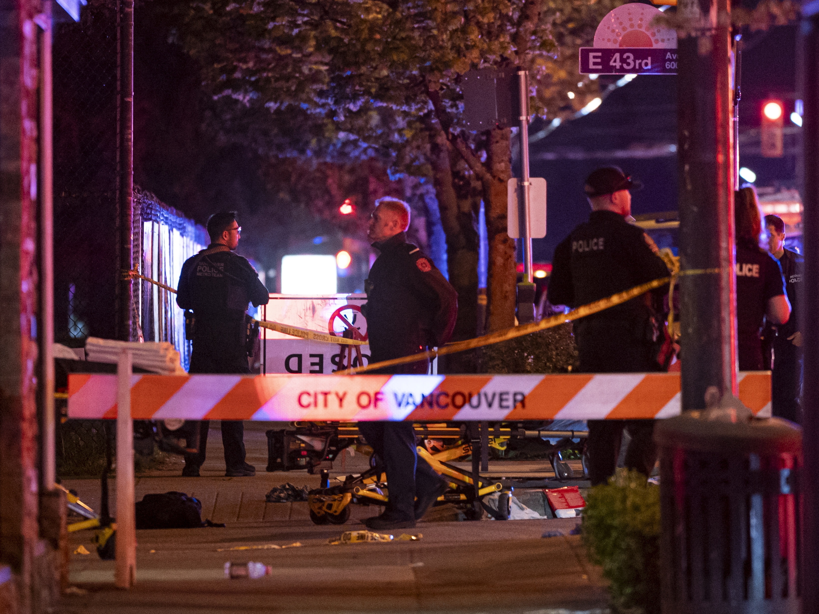 caption: Vancouver police secure the scene after a car drove into a crowd at the Lapu Lapu Festival in Vancouver, British Columbia on Saturday.