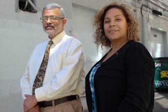 caption: Dr. Bob Hughes of Seattle University and Yoshiko Harden of Seattle Central. Hughes and Harden were meeting at a Starbucks on Broadway in Seattle when someone came in and unfurled a string of racial slurs and explicitives at Harden. 