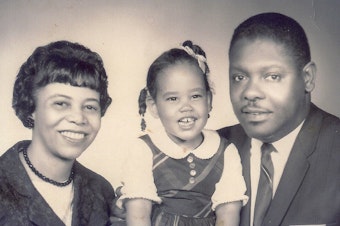 caption: A family photo of Bettye, Miriam and Edwin Pratt together in 1966.
