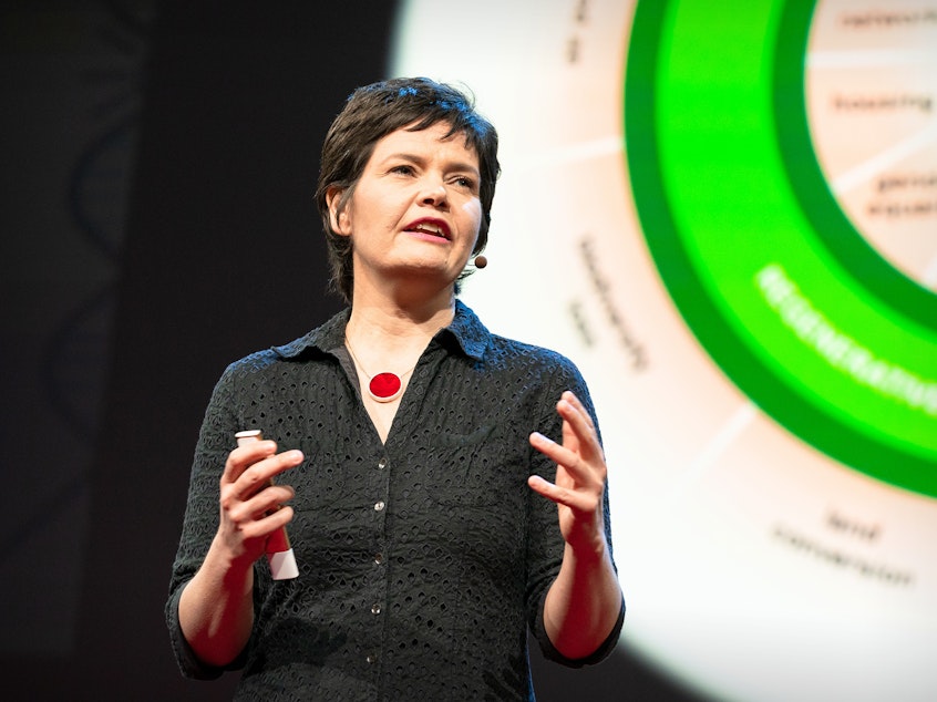 caption: Kate Raworth on the TED stage.