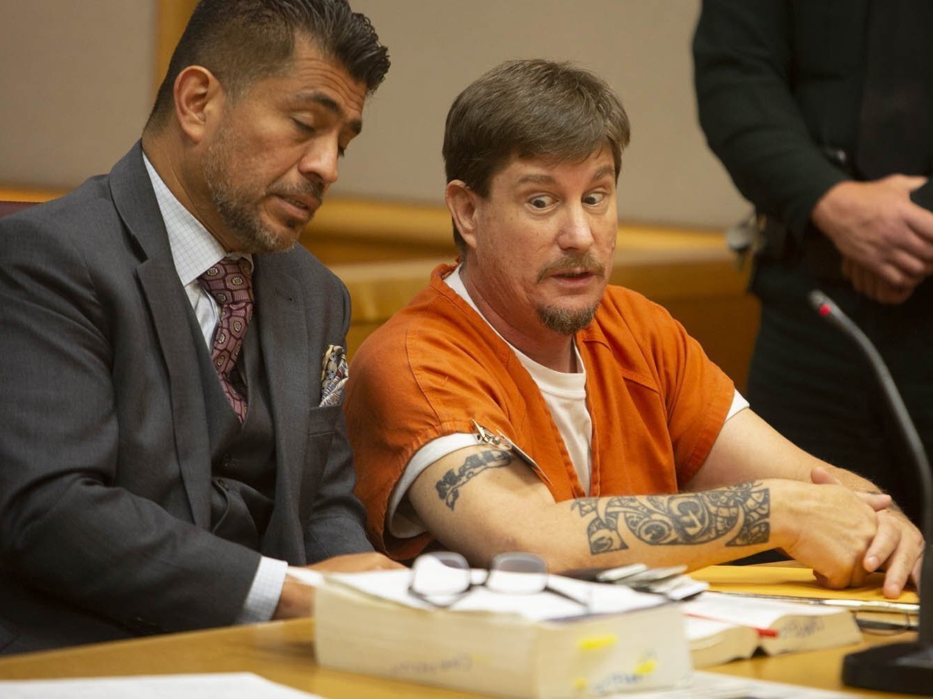 caption: Michael Drejka is seen in a Clearwater, Fla., courtroom Thursday,