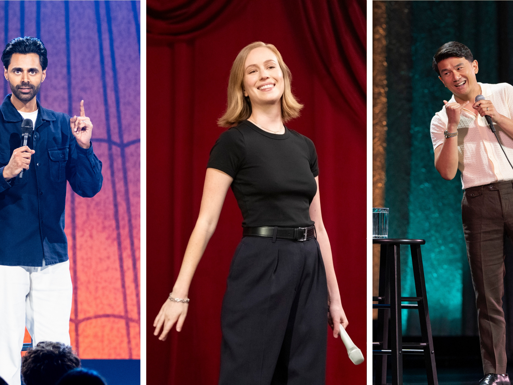 caption: Hasan Minhaj's <em>Off With His Head, </em>Hannah Einbinder's<em> Everything Must Go, </em>and<em> </em>Ronny Chieng's <em>Love to Hate It</em> were some of the specials that cracked us up this year.