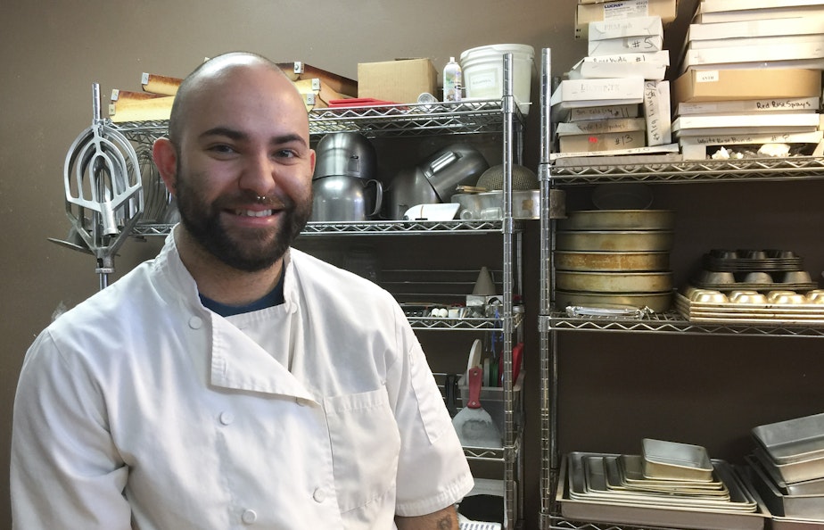 caption: Seattle pastry chef Kevin Moulder creates magic in his tiny Eastlake kitchen. Click on this image to see pictures of his wedding cakes.