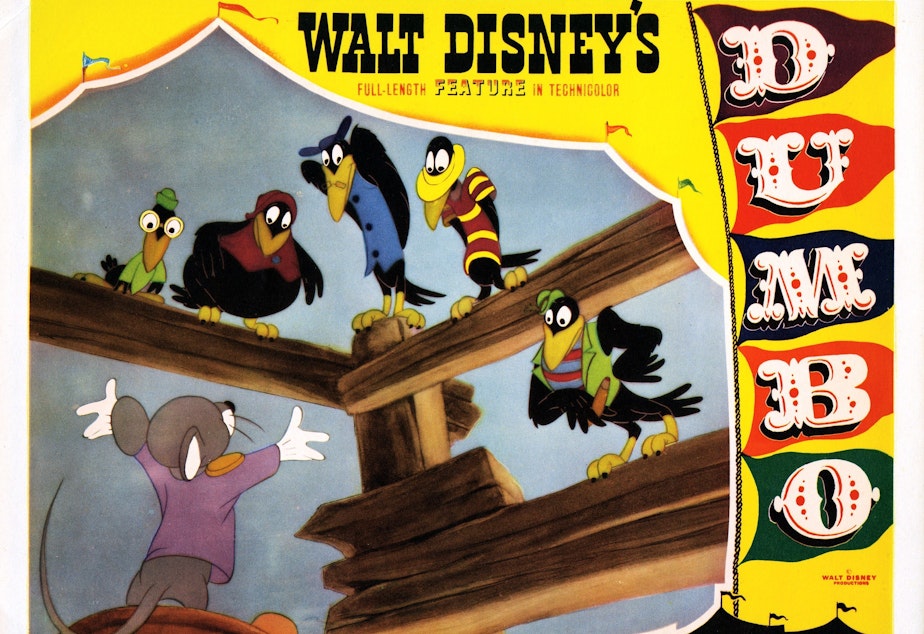 caption: Disney added a warning on its streaming service to some of its titles with racist depictions, including <em>Dumbo</em>. The crows' appearance and musical number in the movie "pay homage to racist minstrel shows," Disney said.