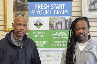 caption: Brothers Dennis (left) and Lee Horton were recently released from prison. The New Jersey Public Library's Fresh Start program has helped them navigate daily life and learn new technology that didn't exist in 1993.