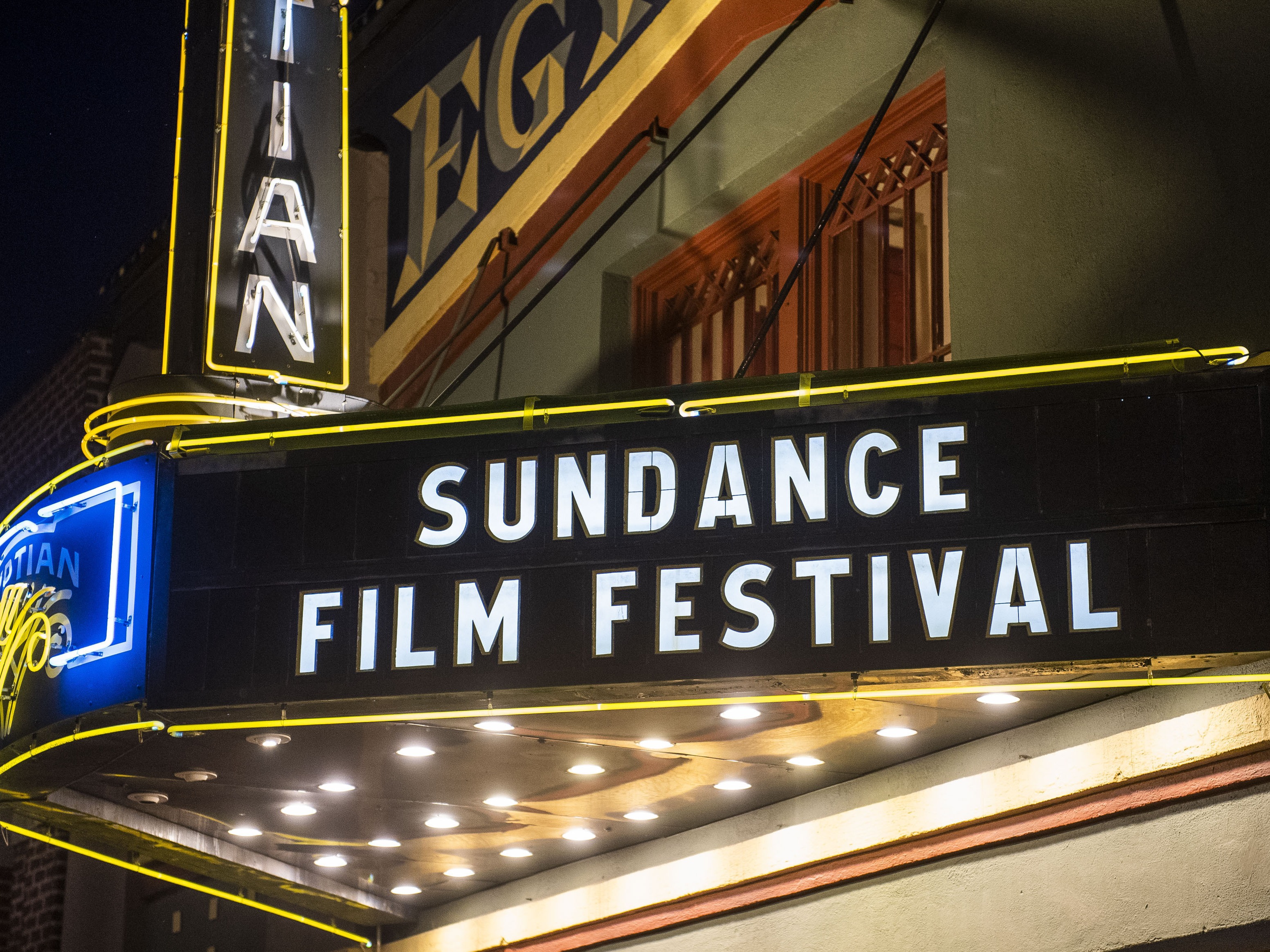 caption: The marquee of the Egyptian Theatre during the Sundance Film Festival in 2020.