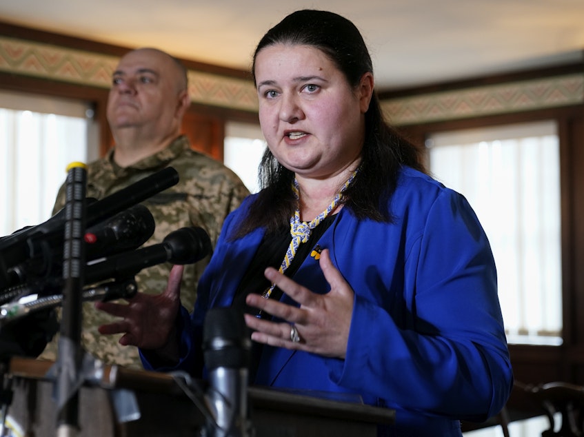 caption: Ukraine's Ambassador to the U.S. Oksana Markarova said all of the Ukrainian defenders on Snake Island were killed in an exchange with a Russian warship after they refused to surrender.
