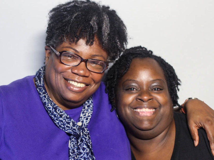 caption: Corinthia Isom, right, was just a child when her mother died. At StoryCorps in 2015, Kathleen Payne, left, told Isom why her mom trusted her to take care of her daughter.