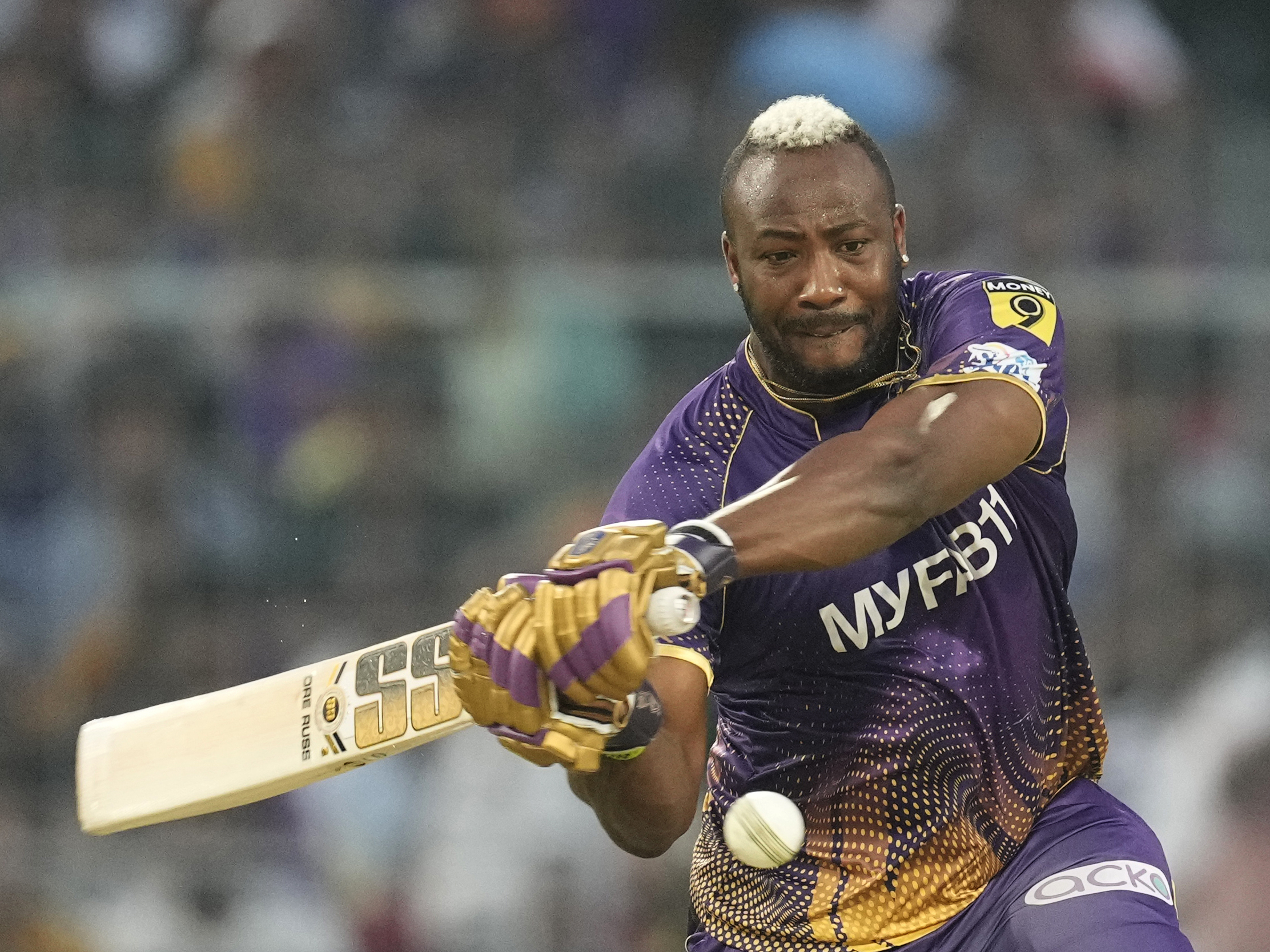 caption: The Kolkata Knight Riders' Andre Russell plays a shot during Indian Premier League cricket match in Kolkata on April 29. Russell is a player on Major League Cricket's Los Angeles Knight Riders.