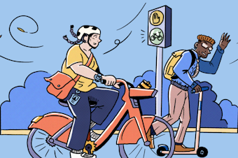 caption: Walking, biking or even riding a scooter to get from place to place ups your non-exercise activity thermogenesis, or NEAT. Small movements can make a positive difference to your overall health.