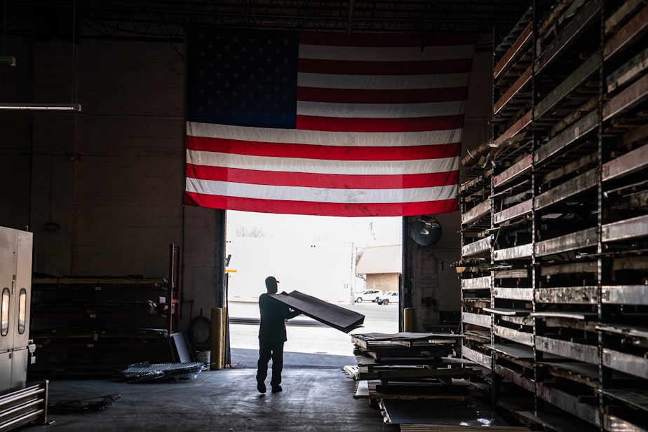 caption: President Biden has made supports for American manufacturers central to his economic policy. It's expected to be a key part of his economic message when he launches his campaign for a second term.