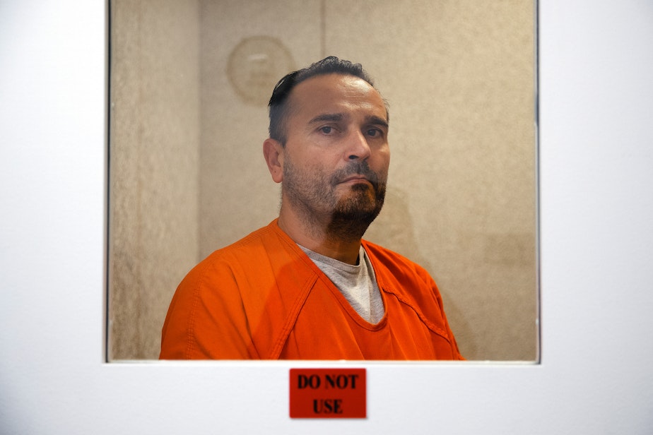 caption: Sergey Kostenyuk is portrayed on Wednesday, April 16, 2025, at the Northwest ICE Processing Center in Tacoma.