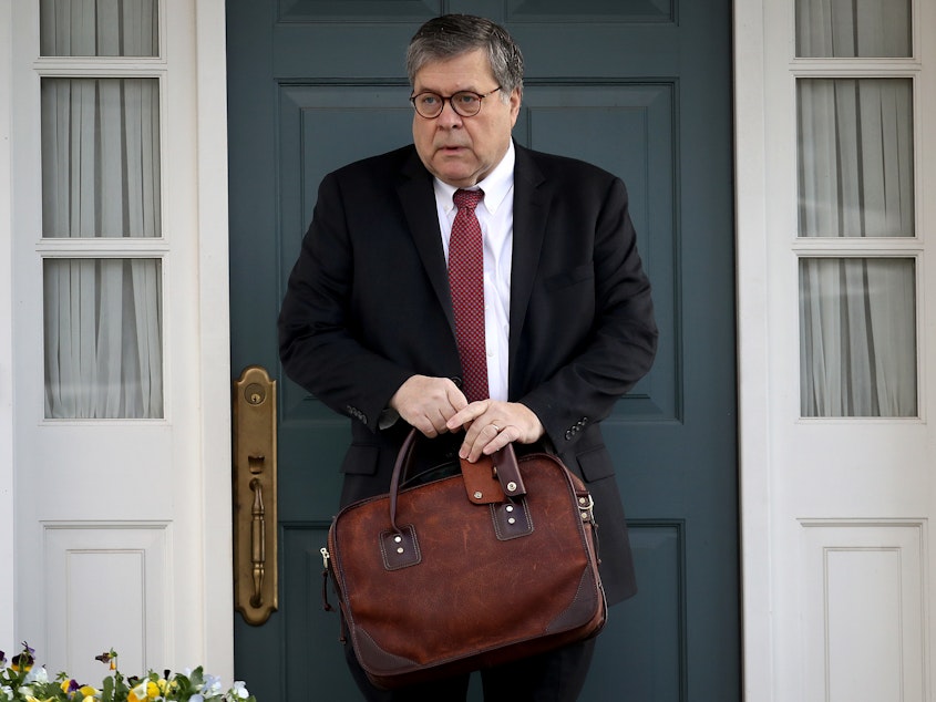 caption: Attorney General William Barr departs his home on Friday in McLean, Va. Barr notified Congress that he has received special counsel Robert Mueller's report on his investigation into Russian interference in the 2016 election.
