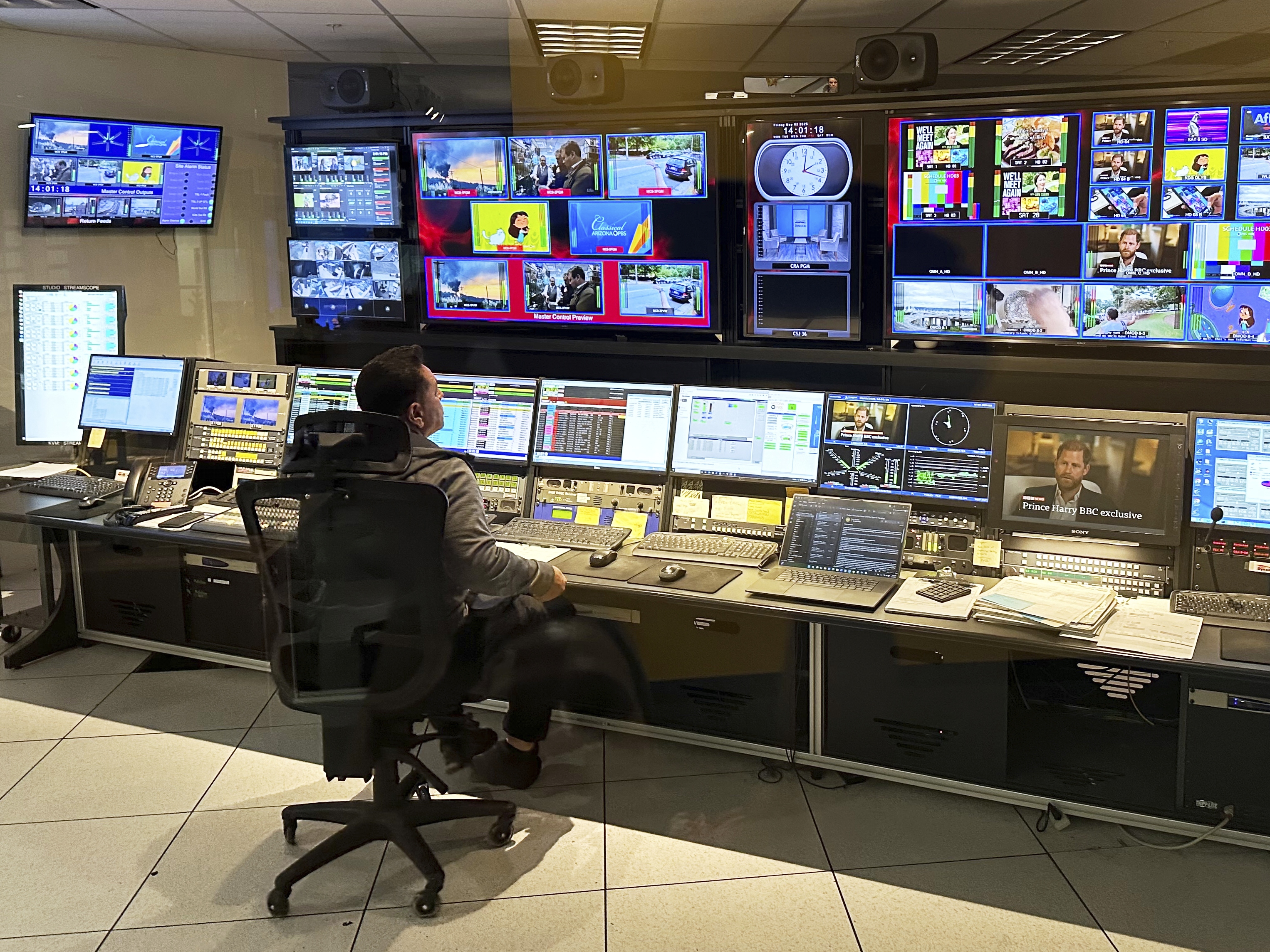 caption: A control room at the Arizona PBS offices in Phoenix is seen Friday, May 2, 2025. Earlier this month, President Trump issued an executive order claiming to direct CPB's board to end federal funding to PBS and NPR.