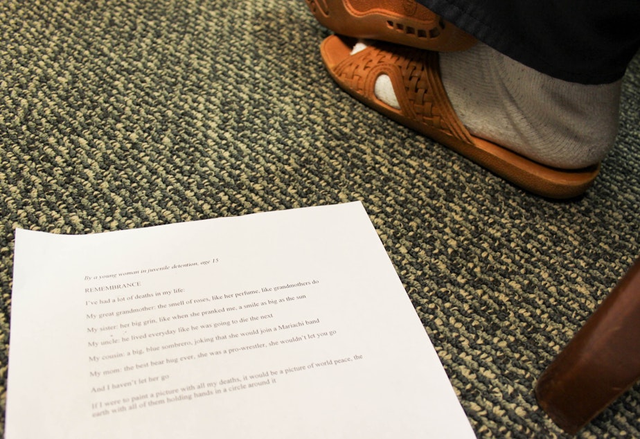 caption: A poem read by a teen reader at King County Juvenile Detention in Seattle. The reader, a teen girl, had memorized it and therefore didn't read from the page.