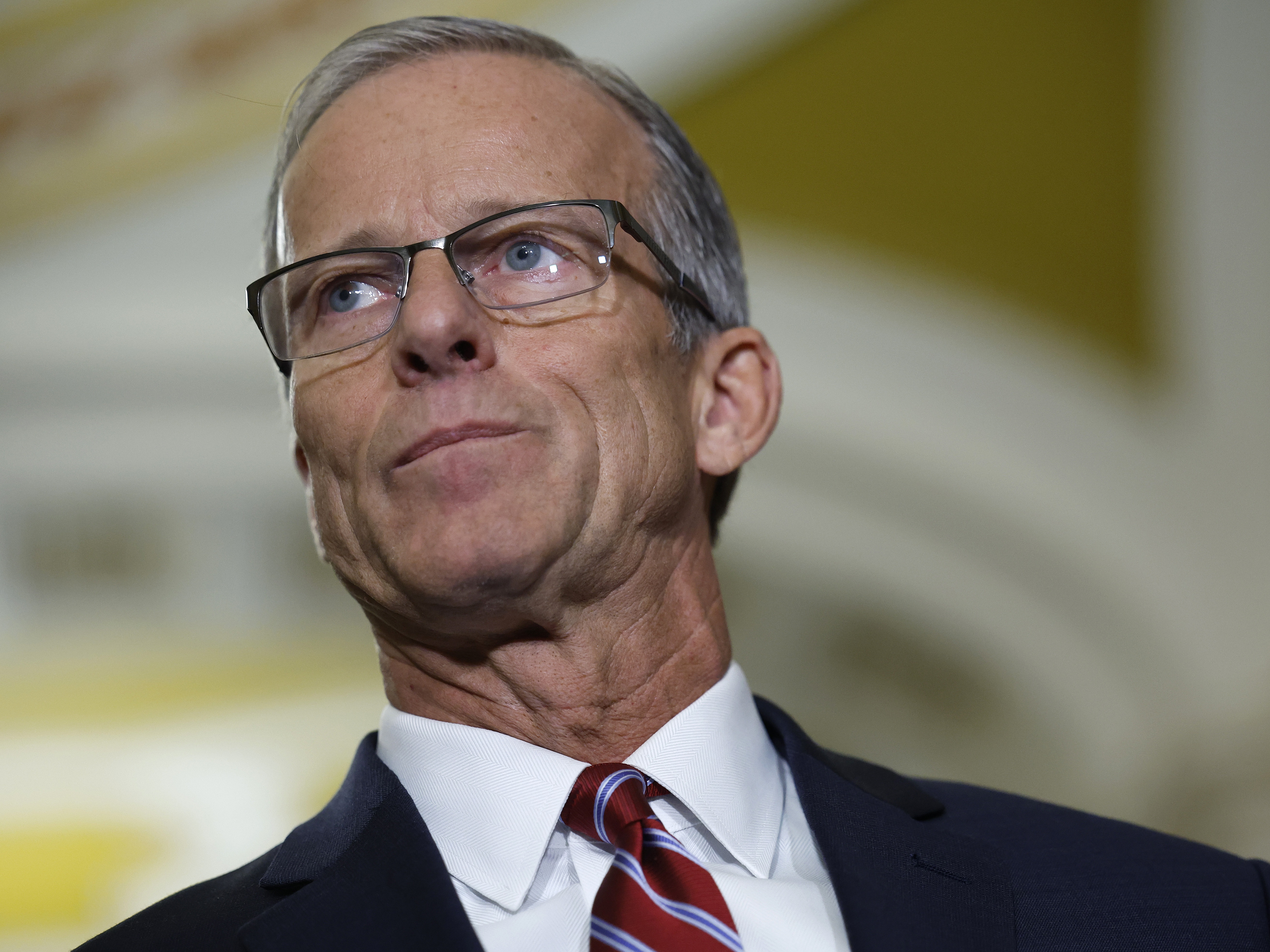 caption: Sen. John Thune, R-S.D., speaks after being elected Senate Majority Leader for the 119th Congress following the Senate Republican leadership elections on Nov. 13.