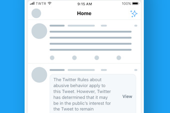 caption: A sample of the new warning notices that Twitter users will see before clicking to see tweets by government officials and political figures that violate Twitter's rules.