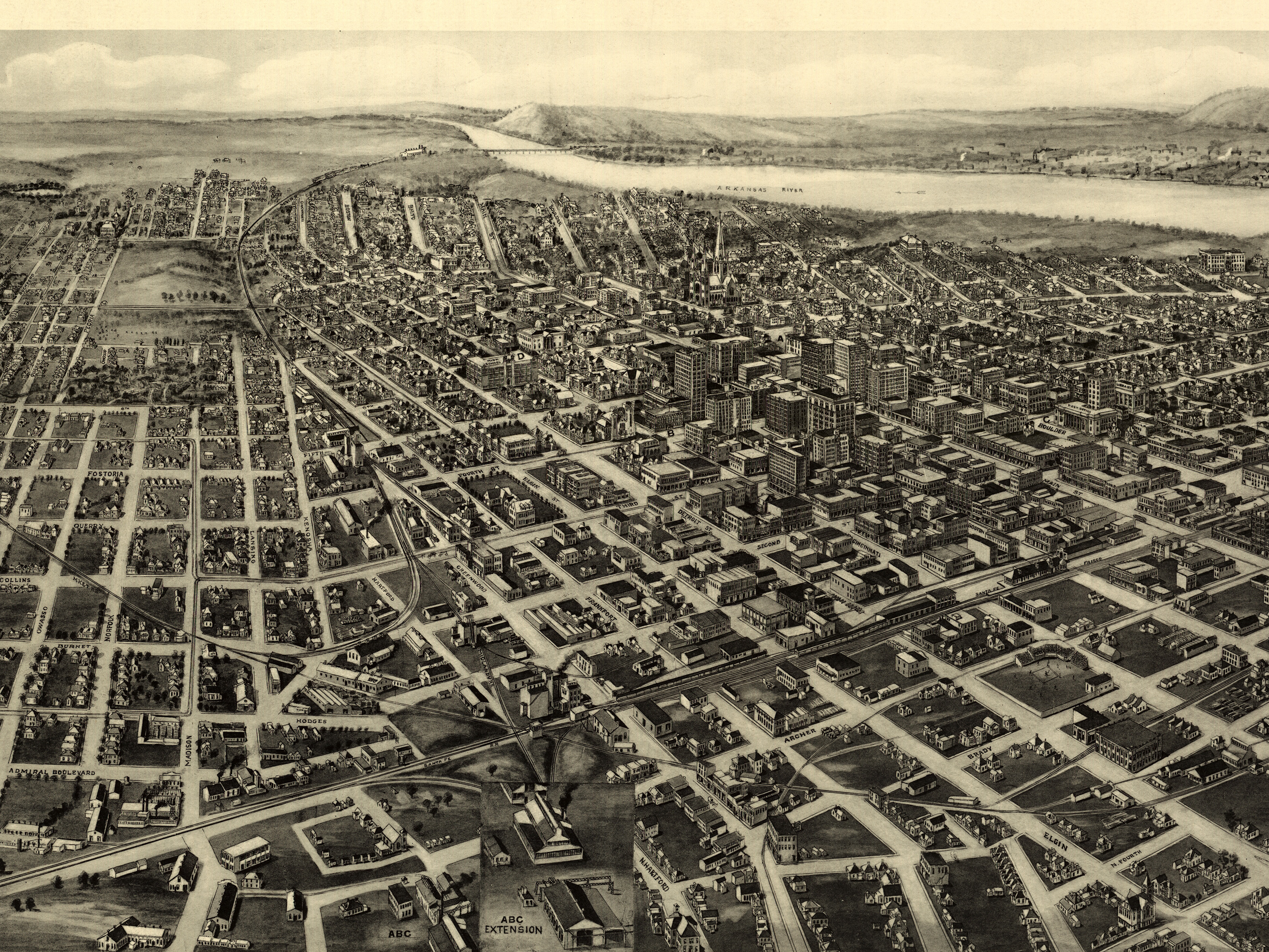 caption: Artist Paul Rucker is creating a new multimedia work to commemorate the 100th anniversary of the Tulsa Race Massacre. That's when a thriving African American community was destroyed in a horrific act of violence that wiped out hundreds of Black-owned businesses and homes. Above, an aerial view of Tulsa, Okla., Fowler & Kelly, 1918.