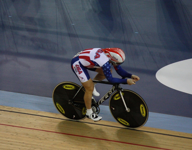 caption: Jennie Reed rides during qualification for an individual pursuit race in London on Feb. 18, 2012.
